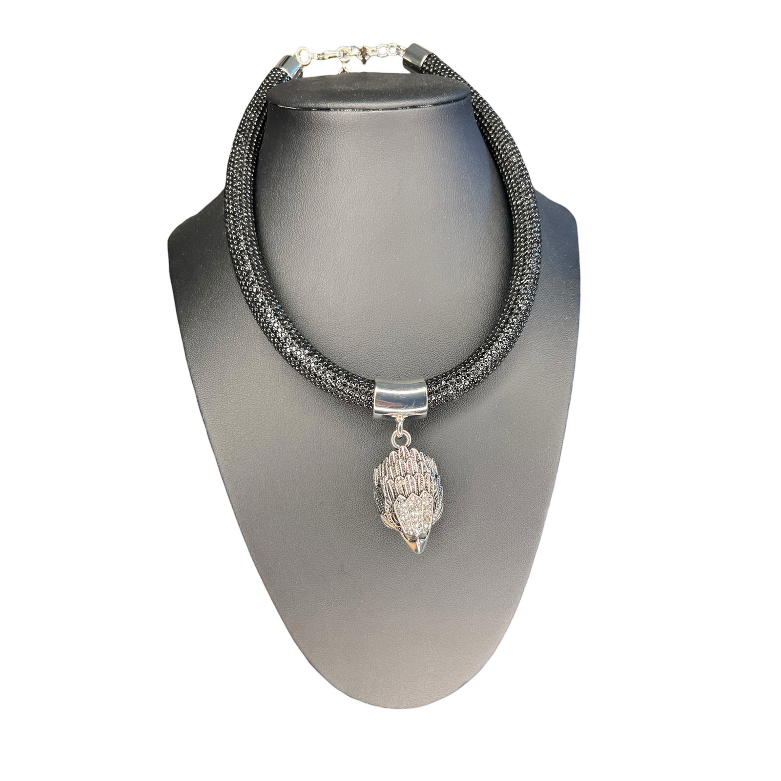 Nwt Kurt Geiger London Eagle Mesh Collar Necklace Black Crystal